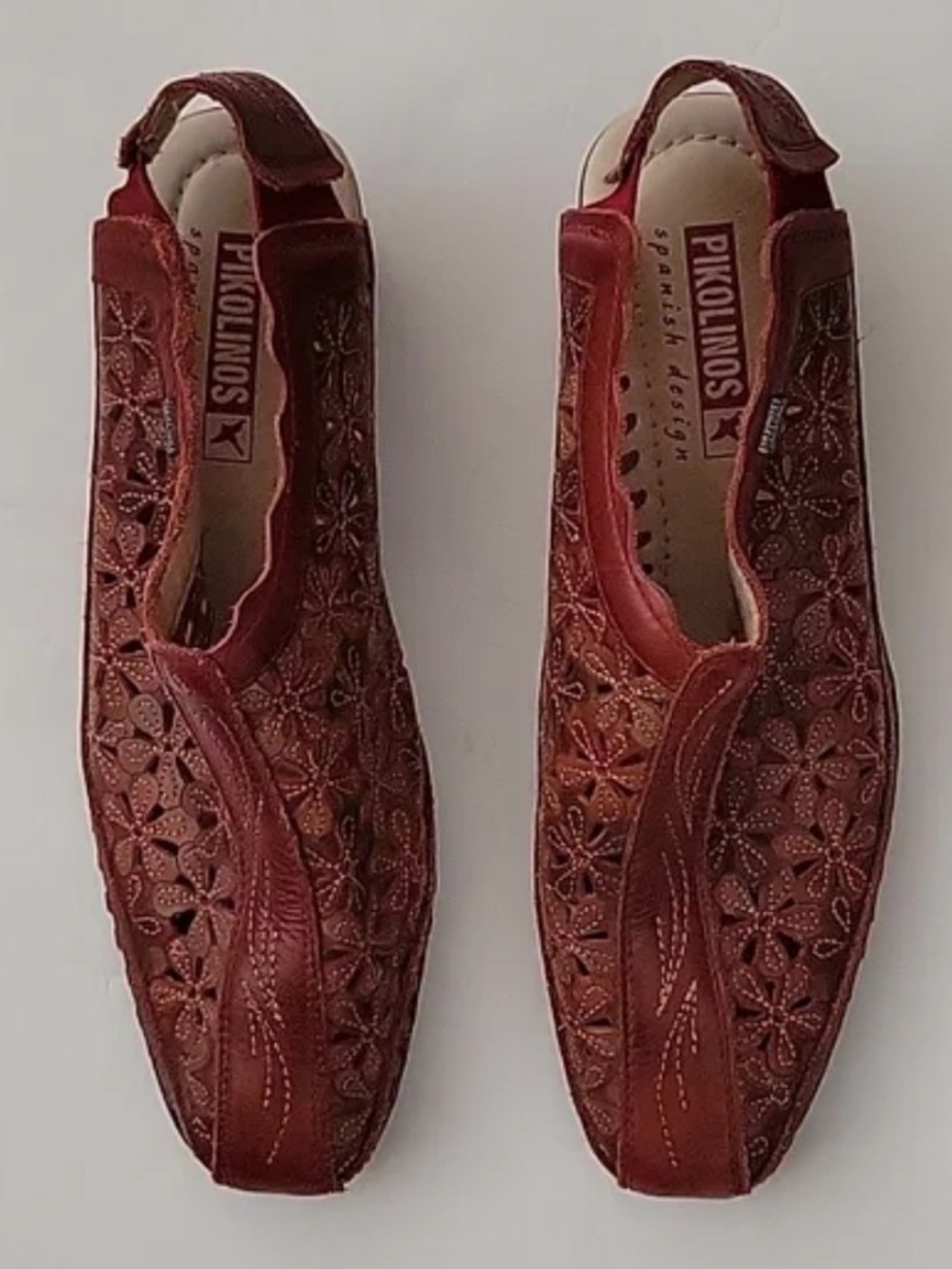 PIKOLINOS Red Floral Cutout Spanish Leather Sandals, Women’s Sz 42, Like New